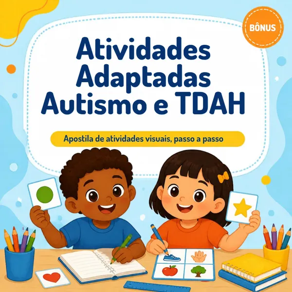 Capa da apostila de atividades adaptadas para autismo e TDAH