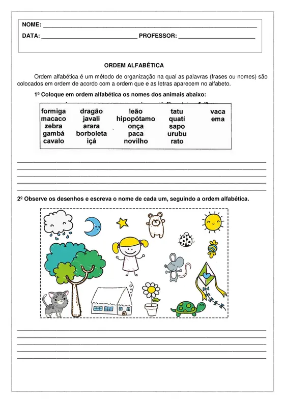 1º ano, Português: Alfabeto em ordem