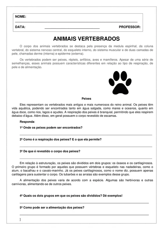 2º ano, Ciências: Animais vertebrados