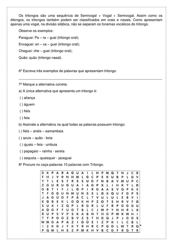 2º ano, Português: Tritongo e caça-palavras
