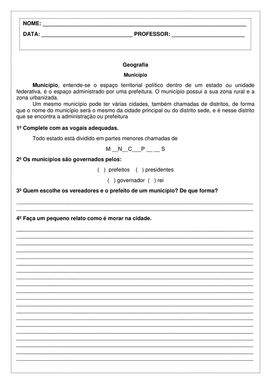 3º ano, Geografia: Município