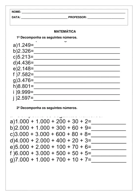 3º ano, Matemática: Decomposição de números
