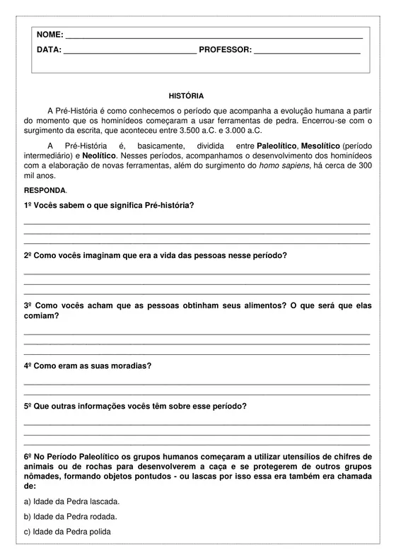 5º ano, História: Pré-História