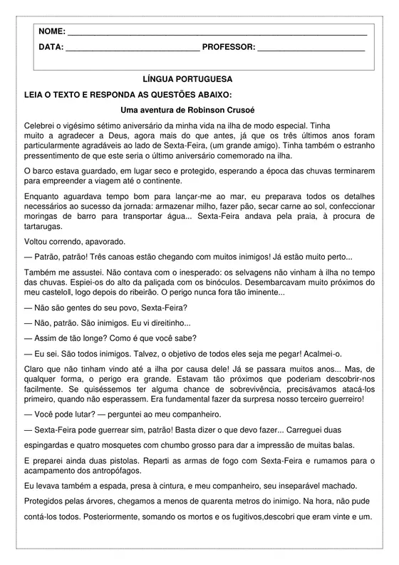 5º ano, Português: Leitura e interpretação