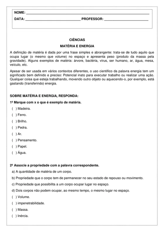9º ano, Ciências: Matéria e energia