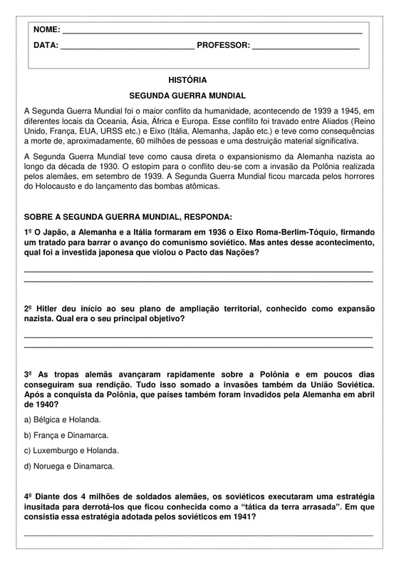 9º ano, História: Segunda Guerra Mundial