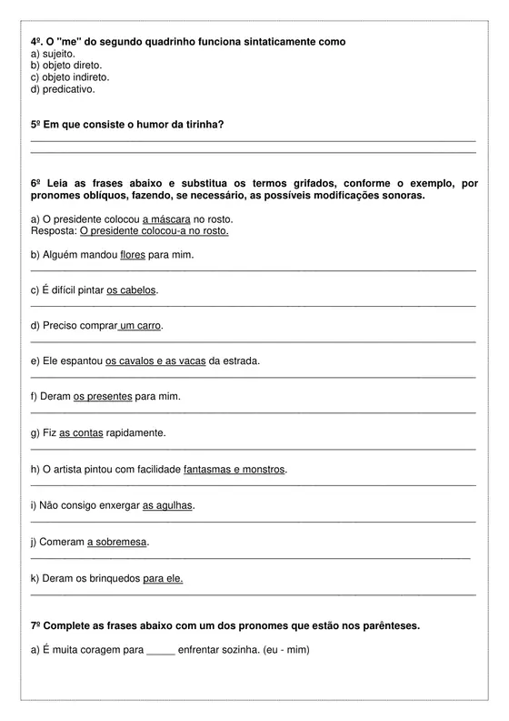 9º ano, Português: Pronomes oblíquos