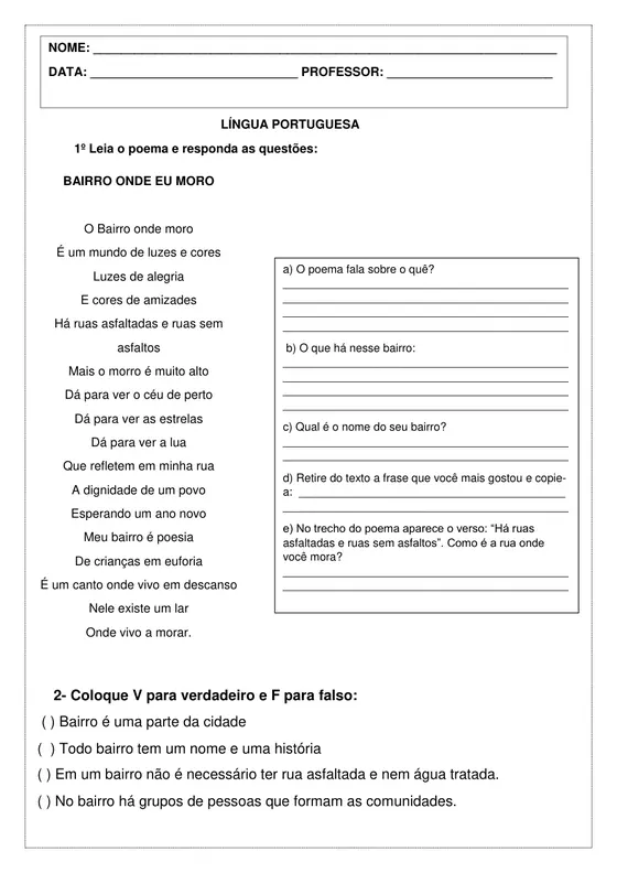 Atividade de reforço escolar do Kit